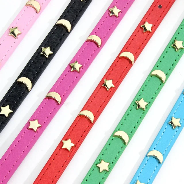 Cute Cat Collar Soft Leather Pet Collars For Small Dog Kitten Puppy Necklace Cat Accessories  Star Moon Rivets Decoration XS-M 4