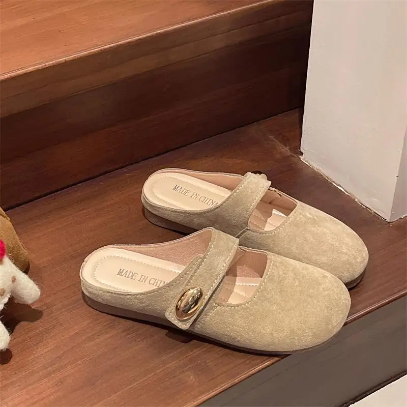 High Quality Boston Style Classic Sandals Retro metal buckle Comfortable Soft imitation Cow Suede Buckle Cork Slipper