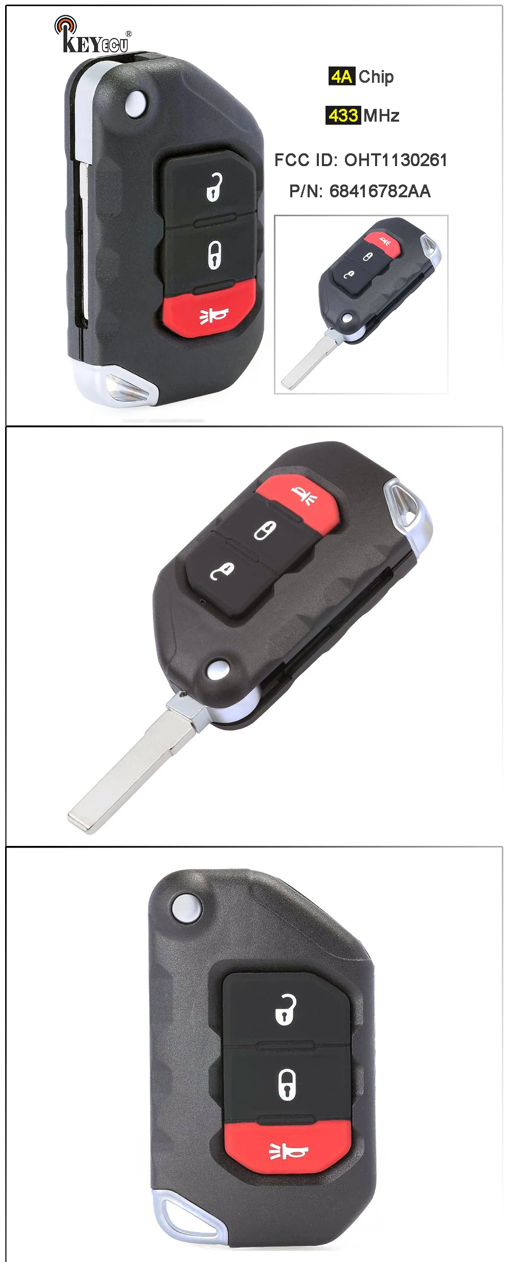 Keyforkess 433MHz PCF7939M 4A FCC ID: OHT1130261 68416782AA chiave remota intelligente a 4 pulsanti Fobik Fob Jeep Wrangler JL Gladiator 2018-2022 - Sd97dcc5ce5d44339a58e4851e8f3a8bek