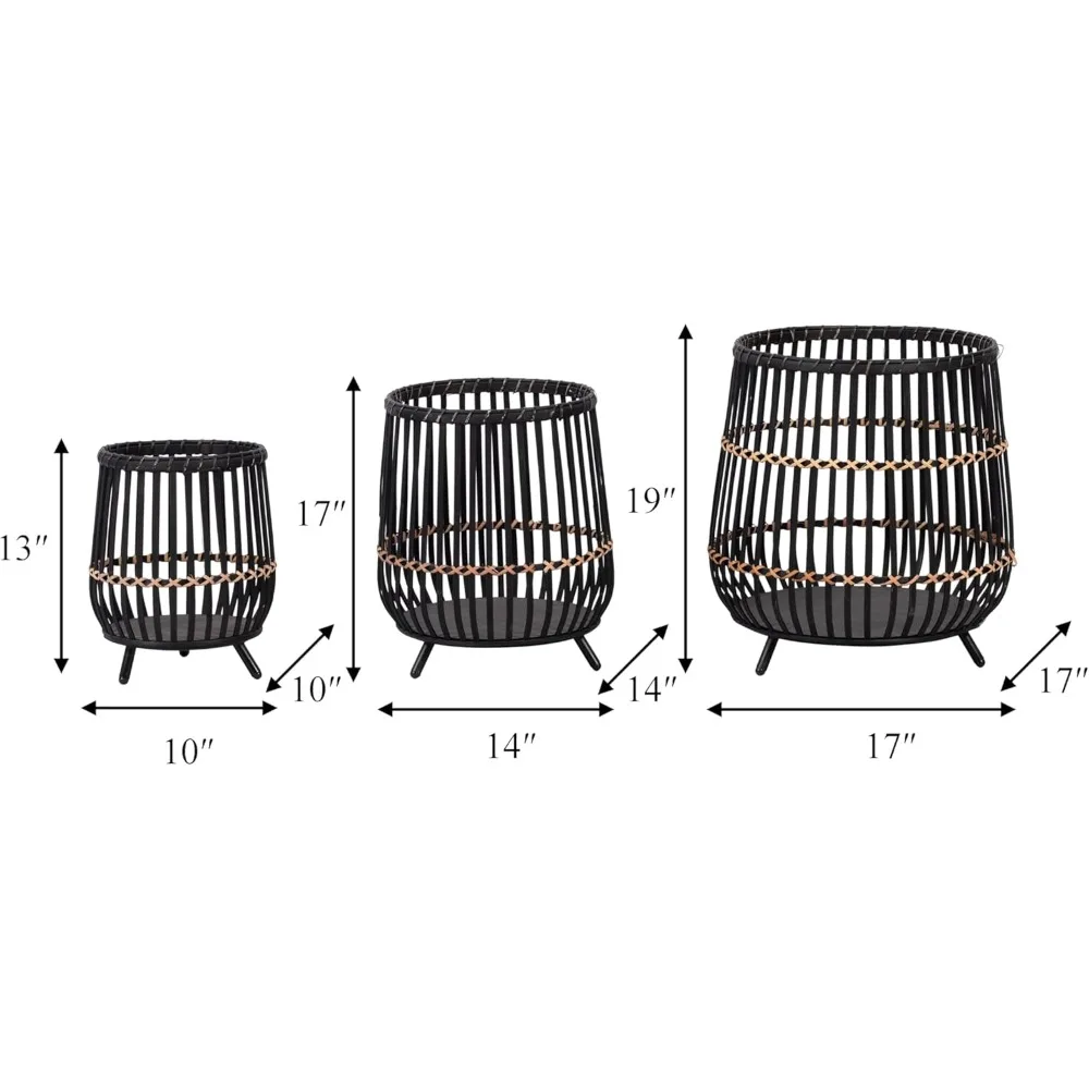 Set of 3 Black Bamboo & Metal Planters – 10", 14", 17" 3