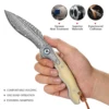 TRIVISA Damascus Folding Pocket Knife for Men, EDC Flipper Knife，Handmade OX Bone Handle，Camping Good knife，Collection & Gifts 4