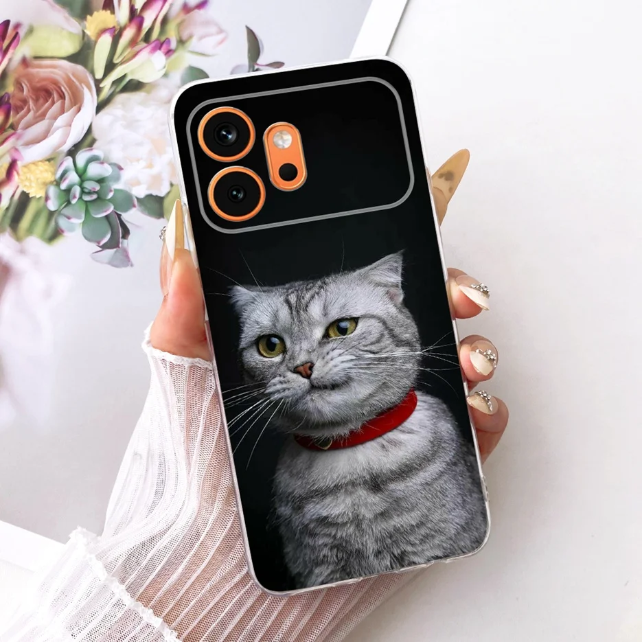 Cute Cat & Peacock Painted Soft Slim Phone Case - Artistic Protective Cover