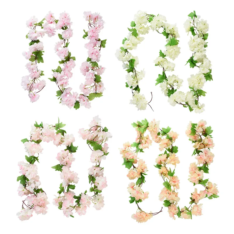 235 cm weiß rosa künstliche Sakura Blumen Rebe für Hochzeit Kranz Bogen Dekoration Braut gefälschte Pflanzen Dekor Blumenranken – Detail 7