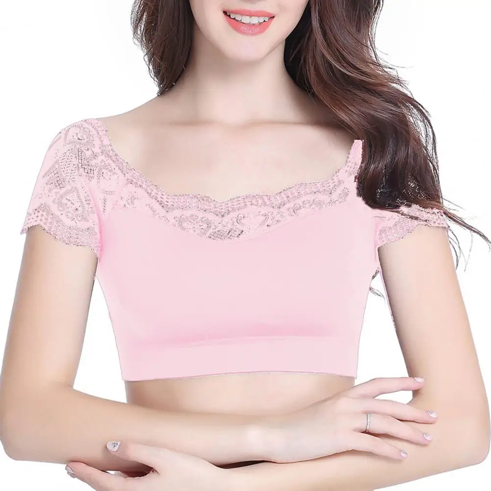 Women Invisible Bra Solid Color Lace Decor No Steel Ring Padded Push Up Gathering Strapless Wrapped Crop Top Female Underwear