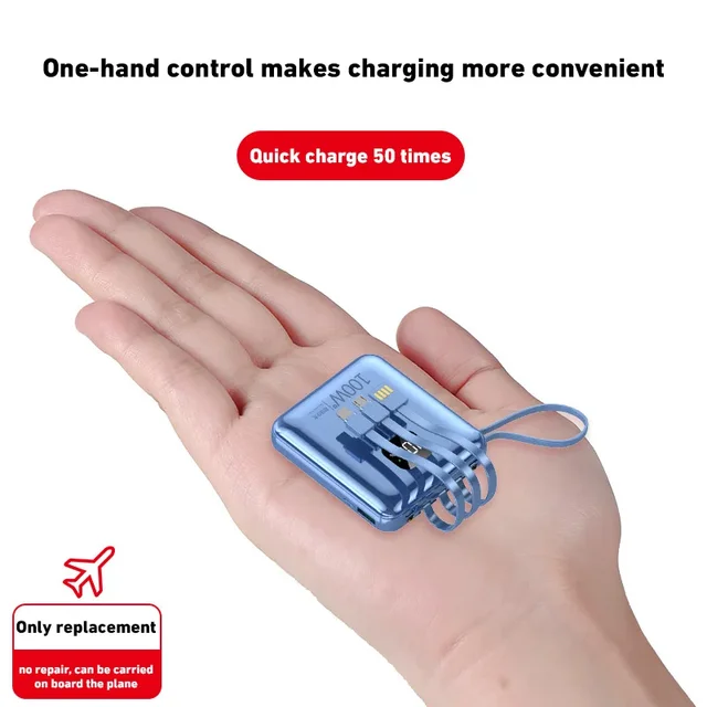 Mini Power Bank avec affichage numérique à 4 fils intégré, 100W, évolution ultra rapide, chargeur de batterie, adapté pour iPhone, Samsung 5