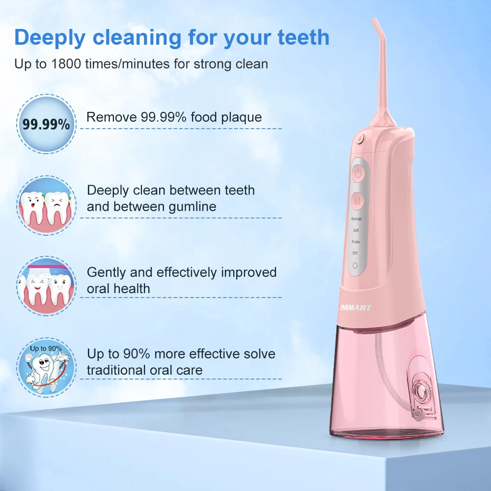 Description Picture 4 of itemOral Irrigator 4 Modes Portable Rechargeable Dental Water Jet 6 Nozzles Waterproof 300ML Tank Water Flosser For Teeth Whitening