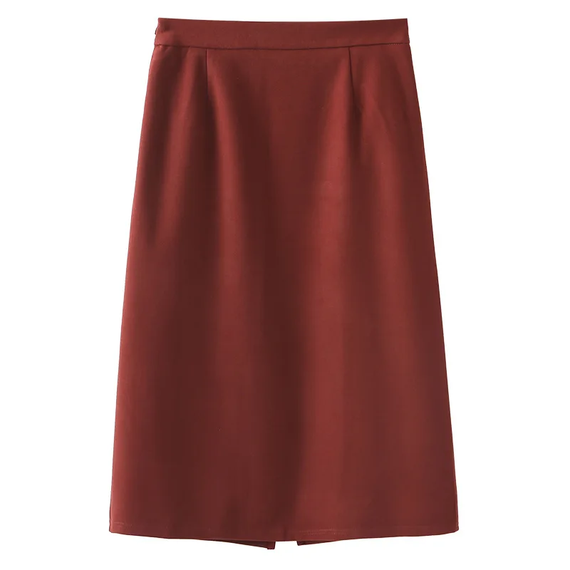 Woolen Skirt Female Fall New Plus Size High Waist A-Line Slit Wrap Hip Long Skirt 9281