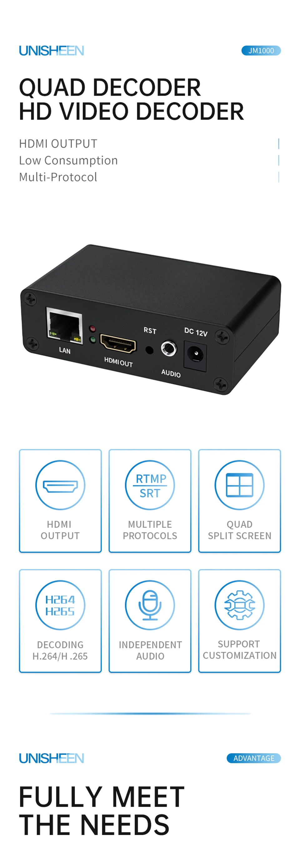 JM1000 Low Cost Stream H.265 H.264 RTSP SRT RTSP Rtmp USB Flash Disk Player IP t