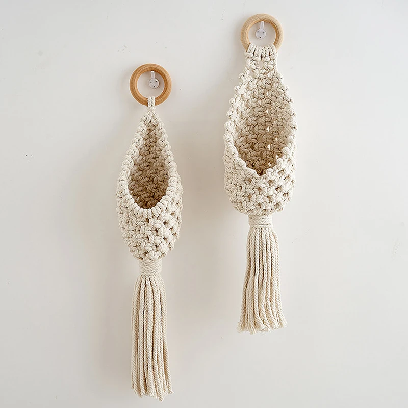 

Handmade Woven Hanging Basket Nordic Green Plant Net Bag Aerial Pendant Bohemian Vegetable Fruit Net Bag Home Storage Decoration