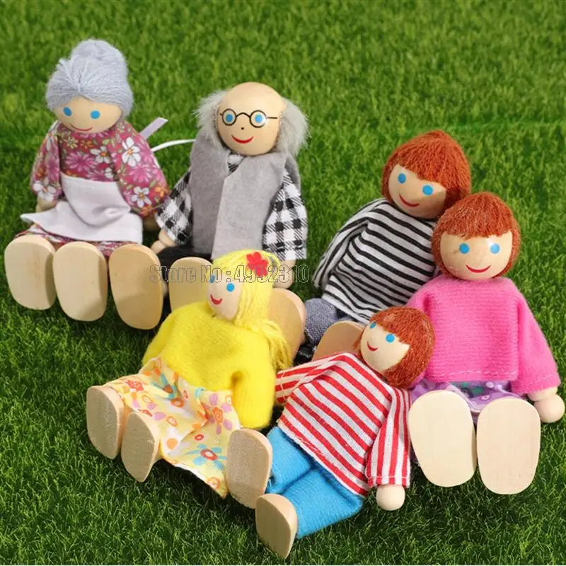 Small Wooden Set Happy Dollhouse Family Dolls Figures Dress Characters Kids Doll Gift Kids Toys mini figure toys mini dolls toys