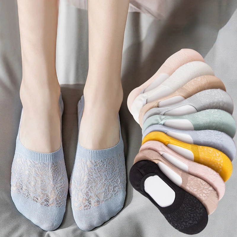 Socks Foldwomen's Non-slip Ankle Socks 5-pack - Breathable Mesh, Silicone  Grip