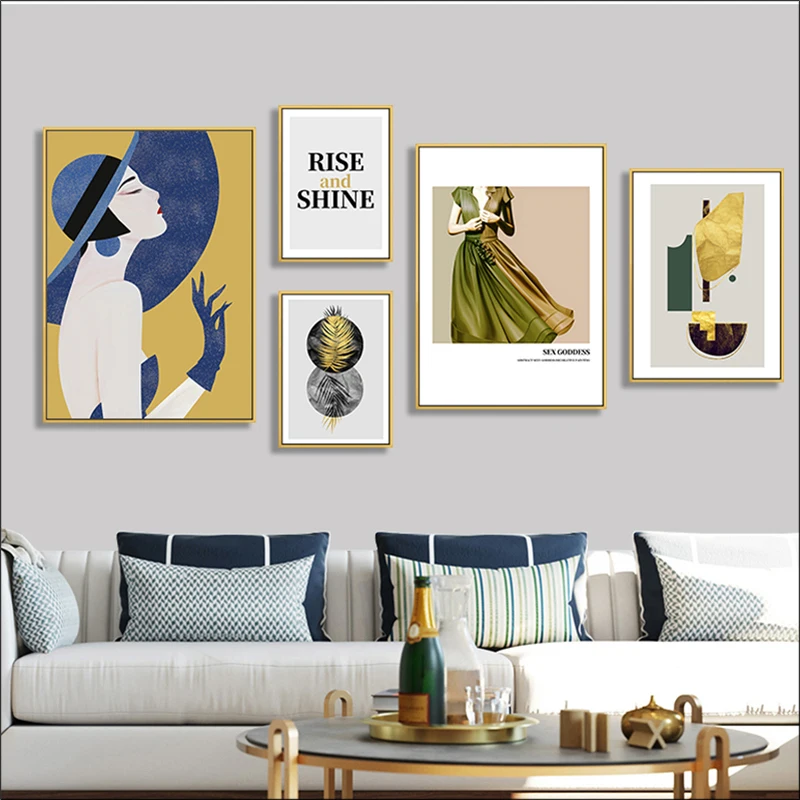 

Modern Abstract Beauty Canvas Painting, Clothing Store Beauty Poster, Letter Print Mural, Artistic Figure Painting, Decorative