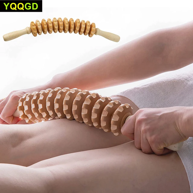 12 wheel Wood Therapy Roller Stick Massage Tool, Curved Designed Maderoterapia Colombiana Massager,Lymphatic Drainage