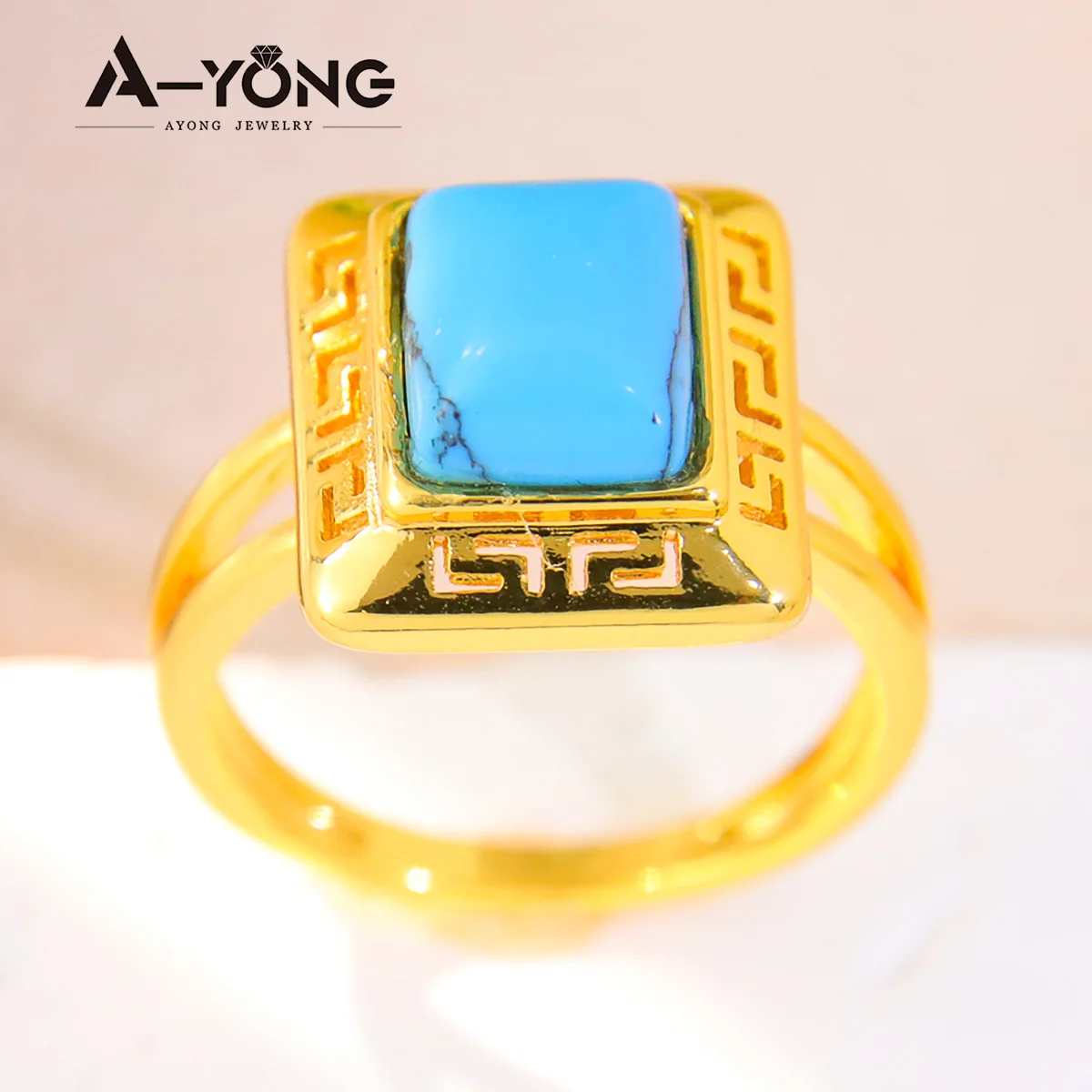 Ayong Türkis Gold Farbe Eheringe 18 Karat Kupfer vergoldet Vintage Schmuck Äthiopien Dubai Nahost Frauen Party Geschenke – Detail 7
