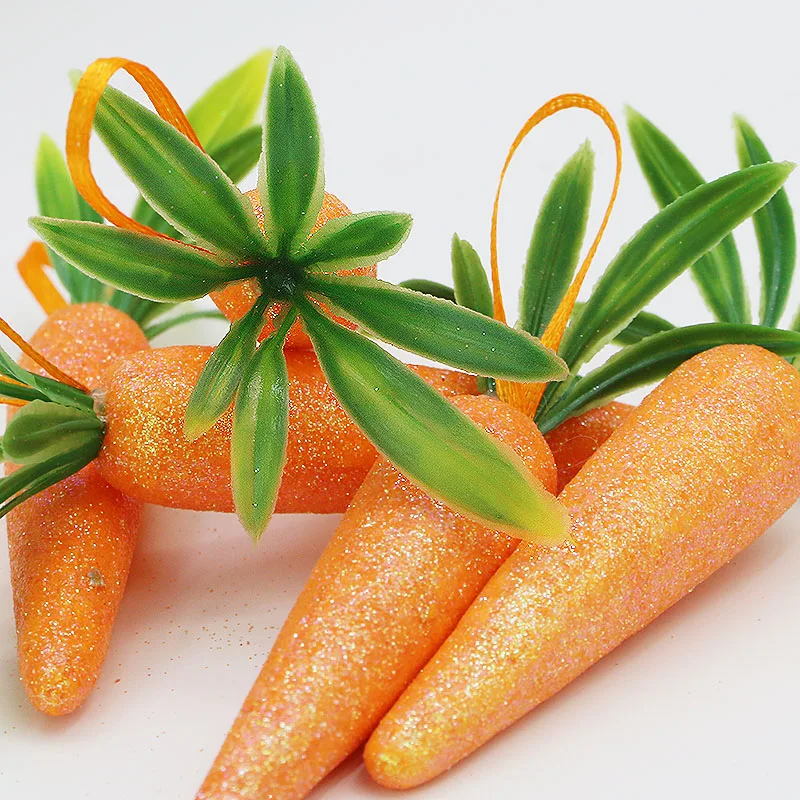 (5pcs/pack) 12 * 2cm foam dusting shiny carrot pendant Easter party decoration Easter party adds atmosphere DIY