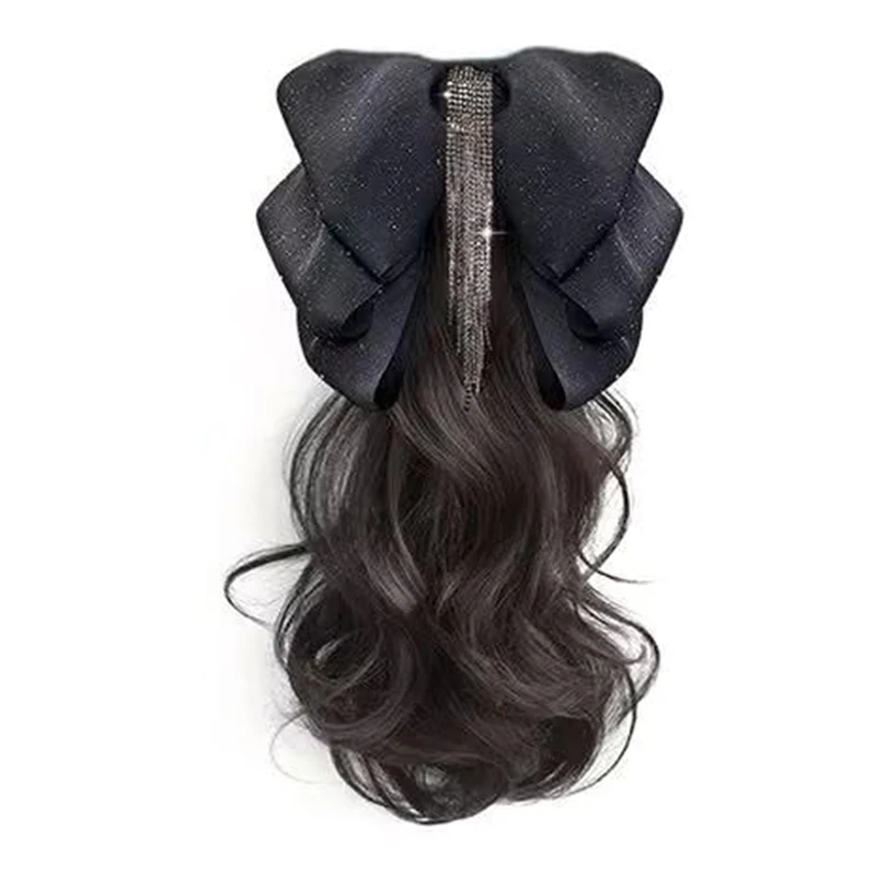 Elegant Tassel Bow Wig with Heat-Resistant Curly Hair & Sophisticated Accessories