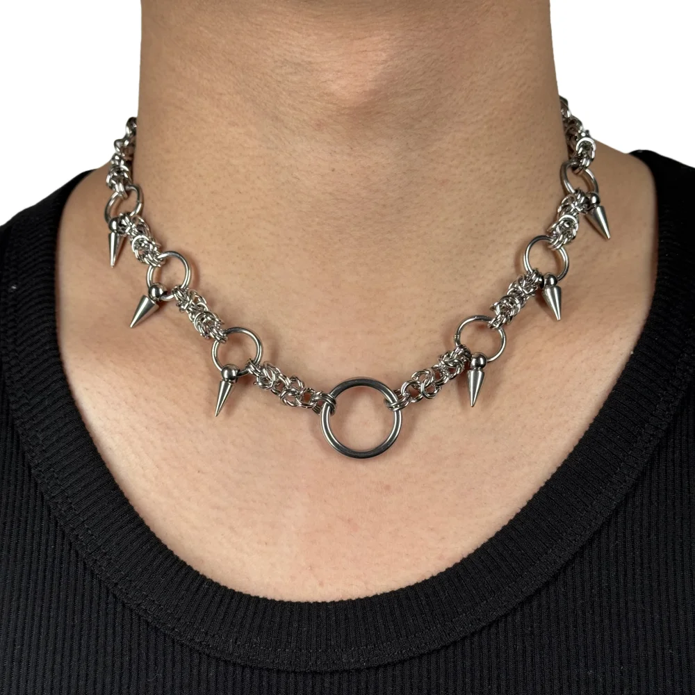 Punk Gothic Nieten-Halskette Vintage Choker Hip-Hop-Halskette aus Titanstahl für Party, Männer, Frauen, Schmuckgeschenke – Detail 2