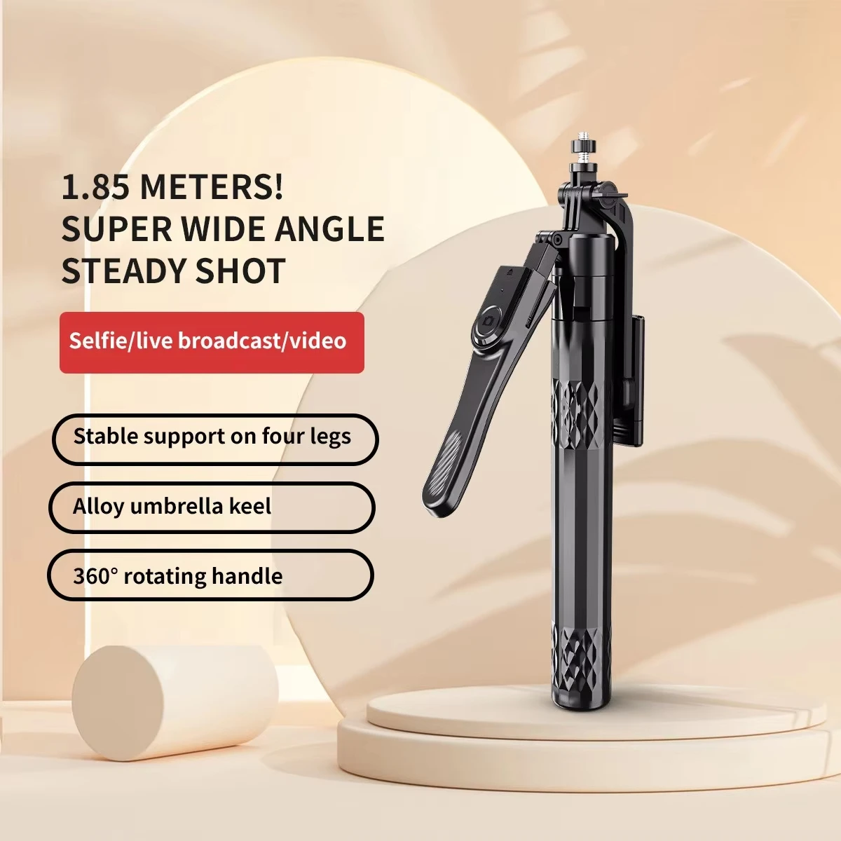 LISCN Wireless Remote Selfie Stick 1.85m Extendable Multifunctional Aluminum Tripod for Selfies/Video Recording/Live Streaming