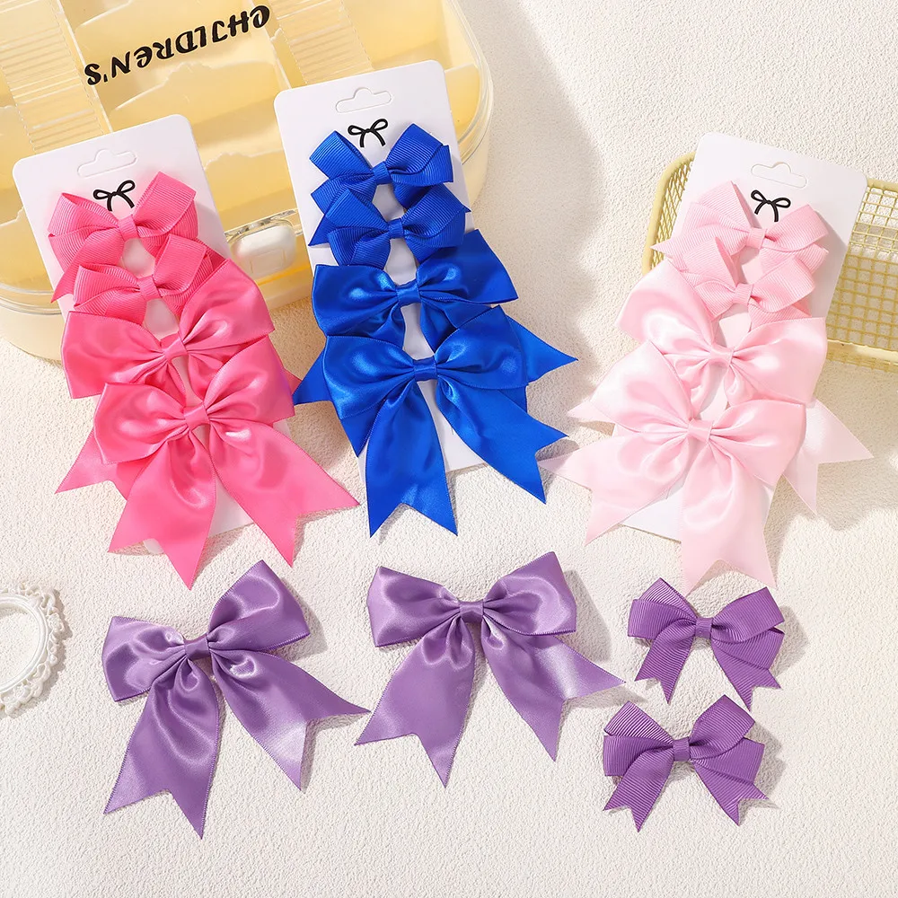 4 Teile/satz Handgemachte Satin Band Bogen Haar Clips für Baby Mädchen Nette Einfarbig Einfarbig Satin Haarnadeln Haarspangen Kinder headwear