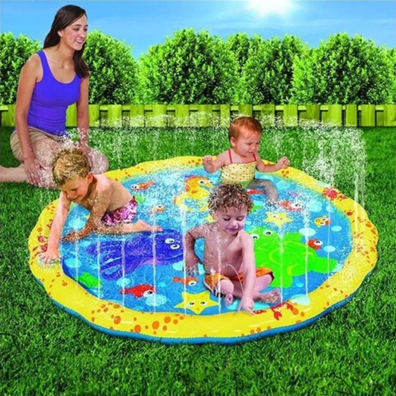 

100cm Outdoor Play Mat Lawn Beach Sea Animal Inflatable Water Spray Kids Sprinkler Play Pad Mat Water Game Beach Mat Cushion Toy