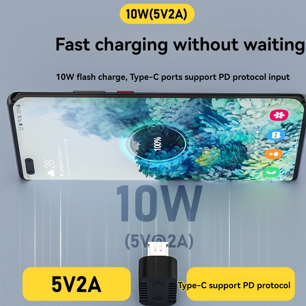 C타입 암에서 마이크로 수 USB 2.0 어댑터, 마이크 인터페이스, 480Mbps 데이터 변속기, 10W 고속 충전 어댑터