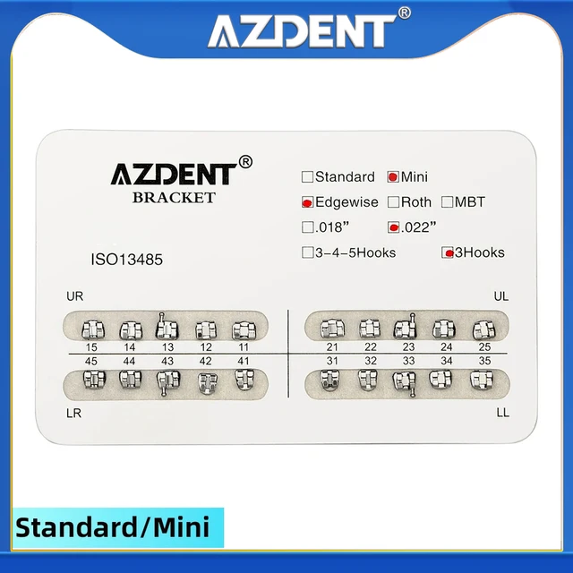 Dental Orthodontic Mesh Base Brackets Brace Standard/Mini Roth/MBT 0.022"/0.018" with 3/3-4-5 Hooks