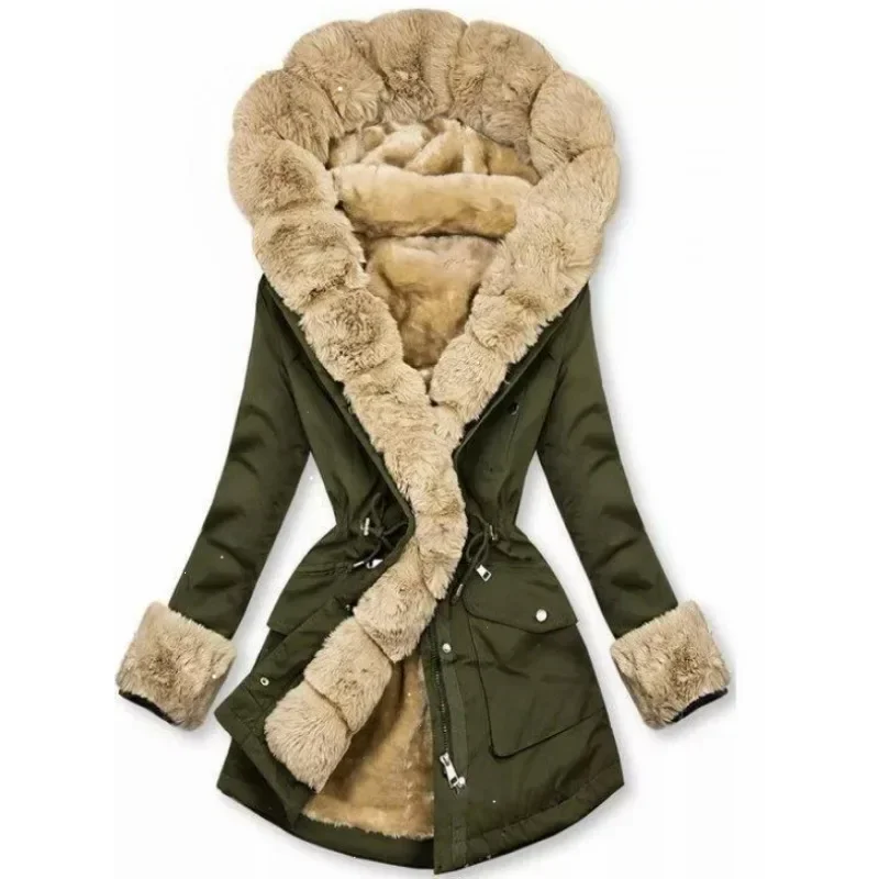 Women Fur Collar Hooded Jackets Coat Y2K Winter Coat Fur Collar Coat Autumn Long Sleeve Fur Collar Keep Warm Parkas Outwear