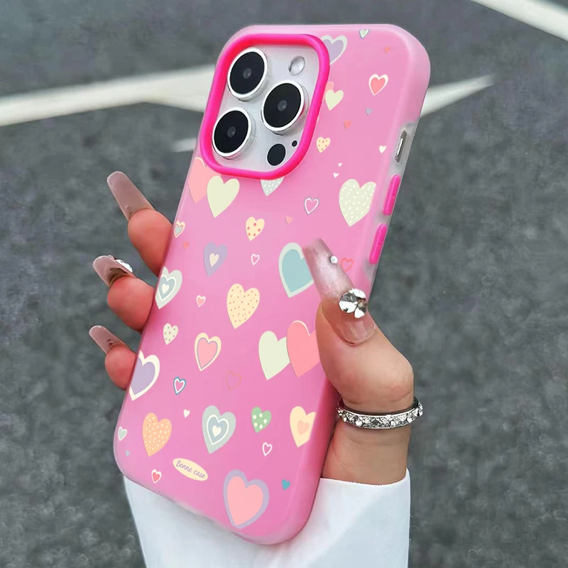 Cute Colorful Love Heart Design Phone Case - 2-in-1 Cover
