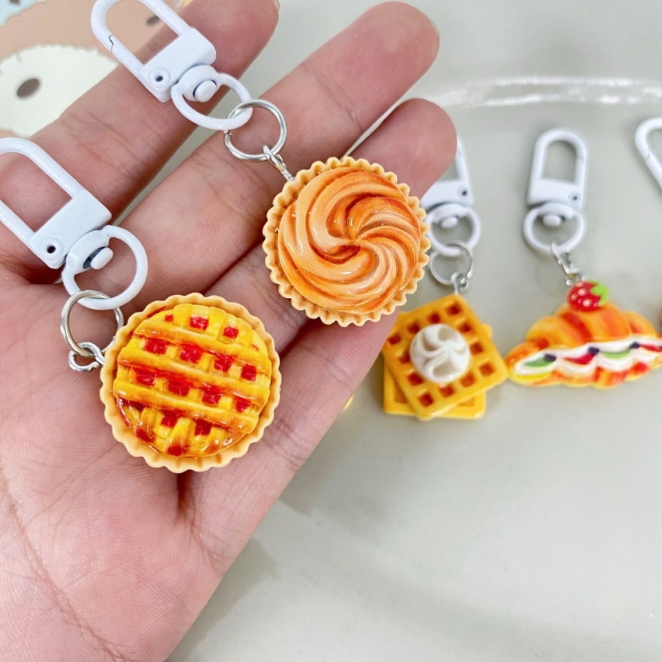 Cute Bread Resin Cabochon Charms Keychain Creative Mini Cake Decor Keyrings Craft DIY Jewelry Gift Backpack Pendant Accessories