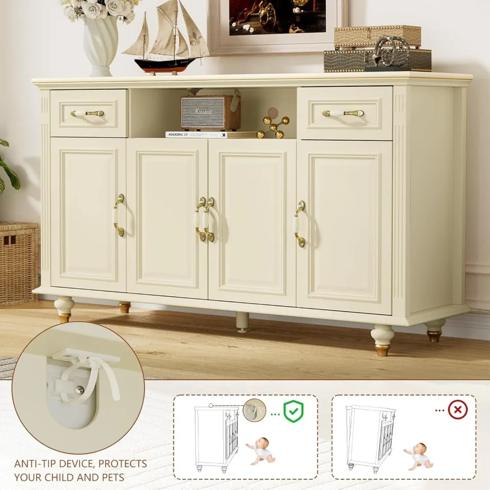 Chleby Meuble TV Avec Lumières LED Armoire De Télévision Avec Prise Meuble Télé De Salon Per Téléviseur 70 Pouces 160cm Banc TV Armoire Basse Per Salon, Chambre Blanc