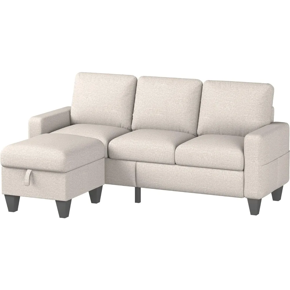 

3 Seater Sofas for Living Room Small Space Apartment, Dark Gray L Shaped Couches 78" Modular Storage Ottoman Sofa