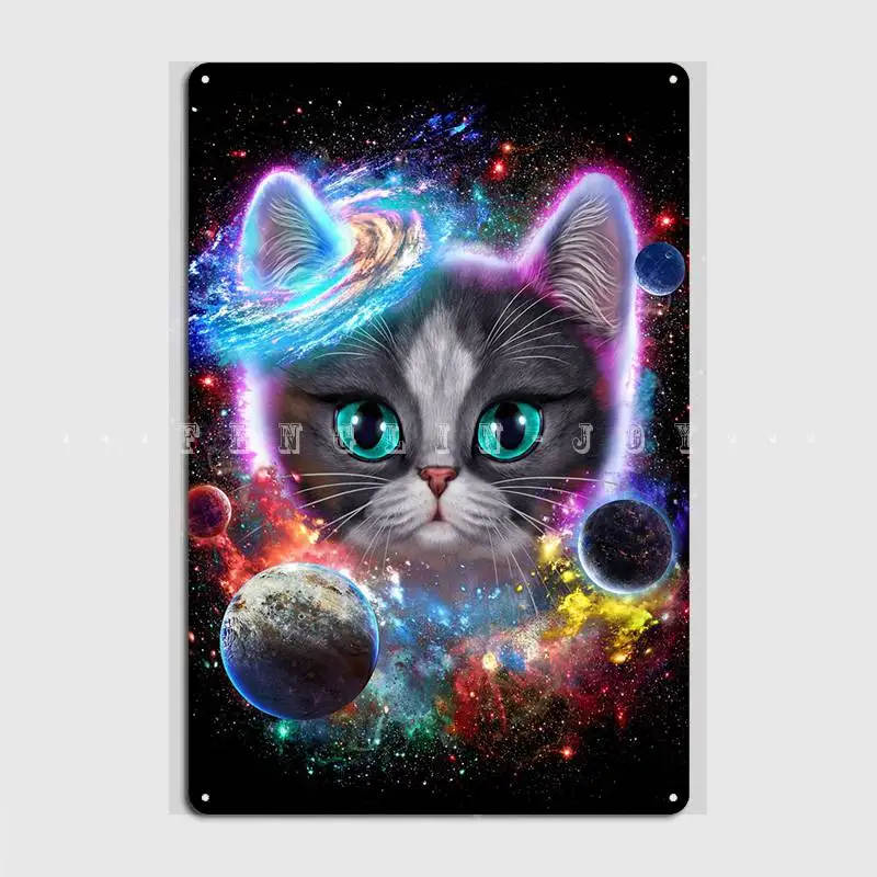 

Bicolor Cat In Space Metal Sign Printing Cinema Garage Plaques Club Bar Tin Sign Poster