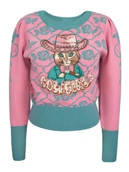 Autumn Women Knitted Sweater European Style Cartoon Pattern Fashion Jacquard Embroidery Round Neck Long Sleeve Jumpers Knitwear