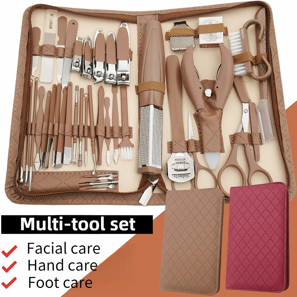 28/42 Pcs Multi-tool Manicure Set Cutters Nail Clipper Set Household Stainless Steel Ear Spoon Pedicure Scissors Tool For Beauty