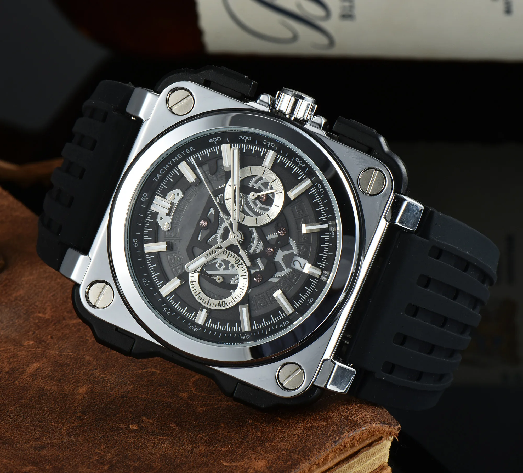 2022 Brand New BR Luxury Sport Quartz Bell Multifunction 6 Pins Watch Bussiness  Man Rubber Man Calendar Ross Square Wristwatch