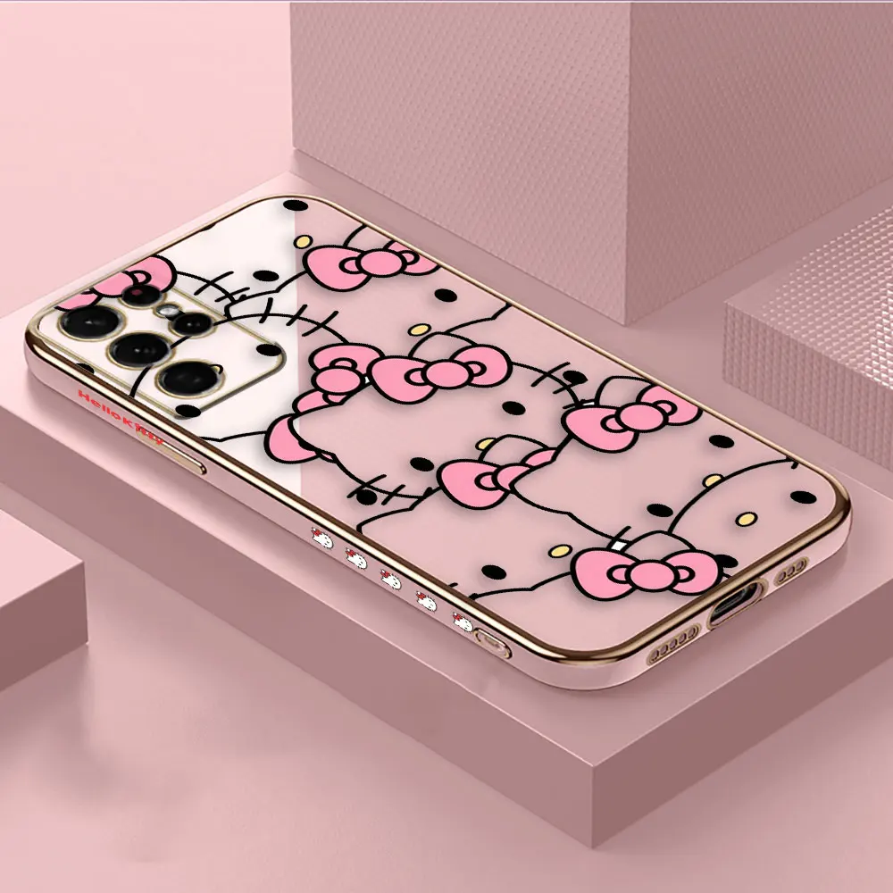 thumbnail image 1 of Smooth E-TPU Phone Case For Samsung Galaxy S24 S23 S22 S21 S20 FE S10 S9 A01 A02 A03 PLUS ULTRA 5G Case Pink Art Hello Kitty Cat, 1 of 5
