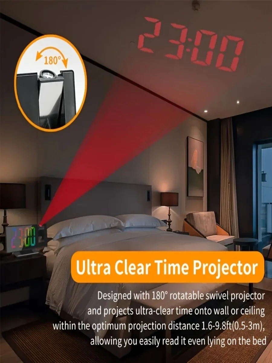 Description Picture 3 of item1PC Digital Alarm Clock with Projection ,support backward projection forward projection, Temperature Display, Adjustable Bright