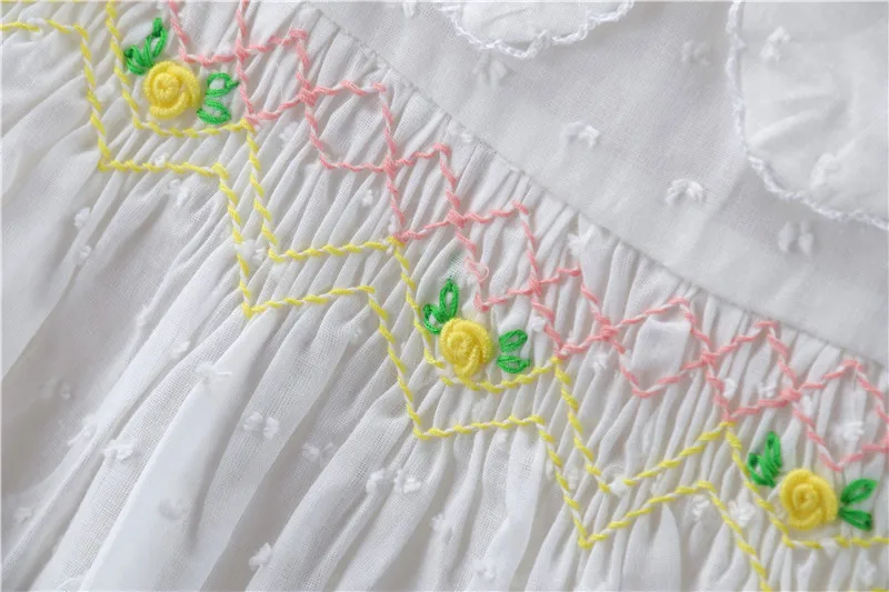 Summer Baby Girl Smocked Floral Dress Sets Shorts Headband Infant Toddler Embroidery Spanish Princess Dress 3Pcs
