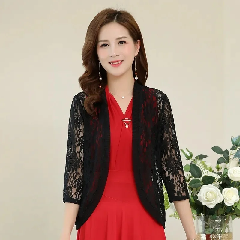 Spring and summer air conditioning clothing lace cardigan sunscreen shawl plus coat seven minutes sleeve small outside_voghion.com