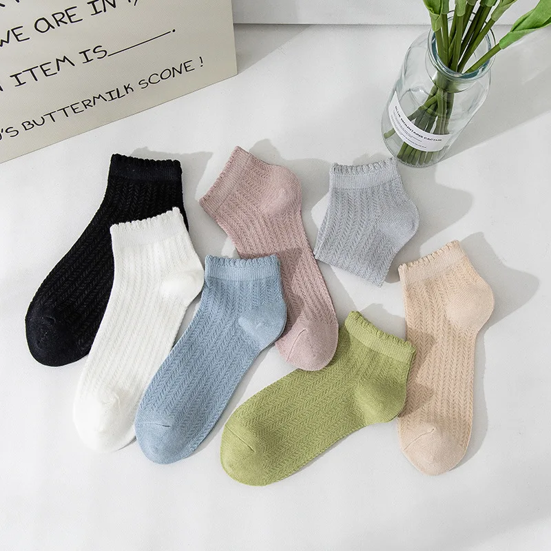 

Full cotton edge Breathable mesh boat socks solid color sweet invisible light mouth socks sweat-wicking women's socks