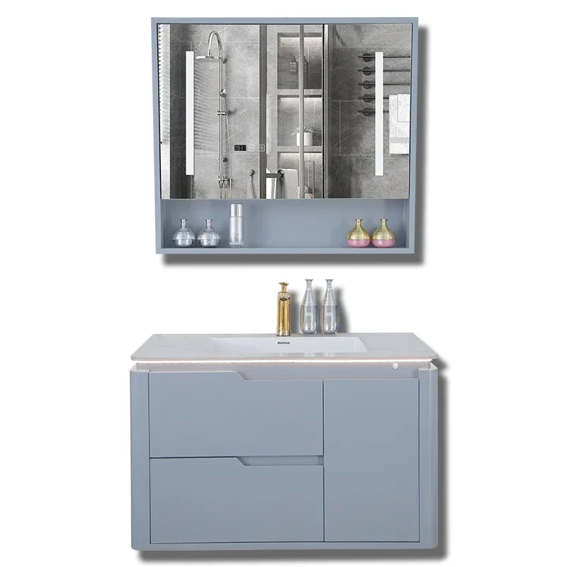 ~Plate Whole Washbin Seamless Ceramic Basin Bathroom Cabinet Combination Smart Solid Wood Bathroom Cabinet Washstand Wash Basin