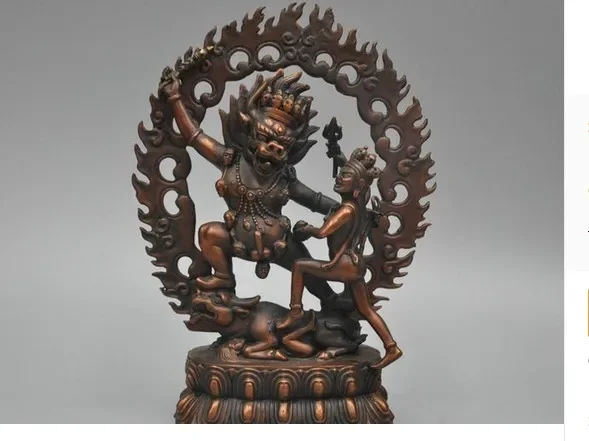 

10'' Tibet Yamantaka Buddha Protector Deity Lord Of Hell Escort Bronze Statue