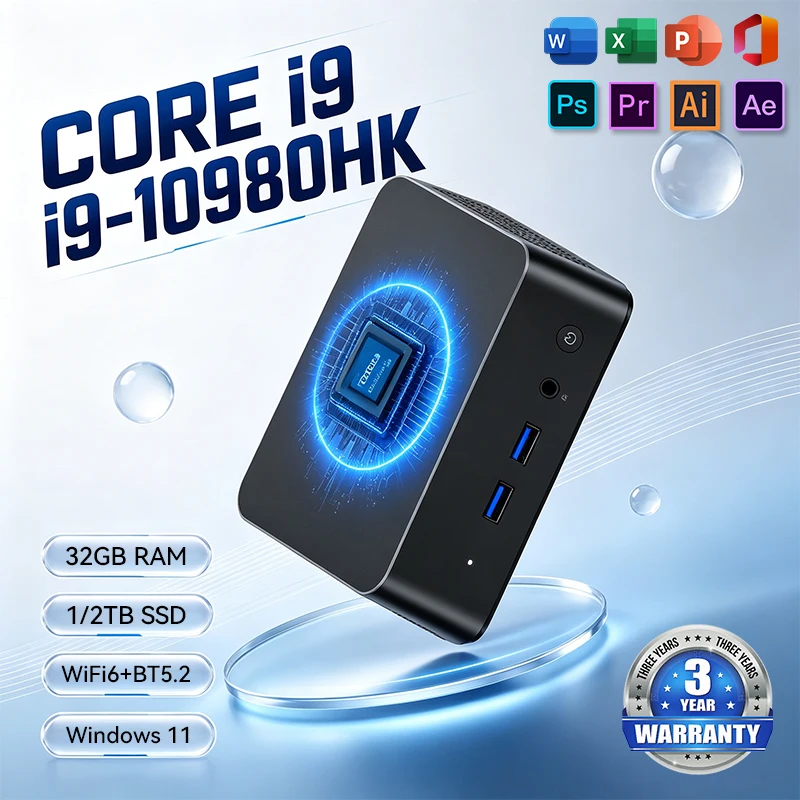 MINI PC Windows 11 Pro Intel Core I9 10980HK N150 Computer Gaming PC 32GB RAM 2TB SSD WiFi 6 BT5.2 UHD MINI PC Office Study PC