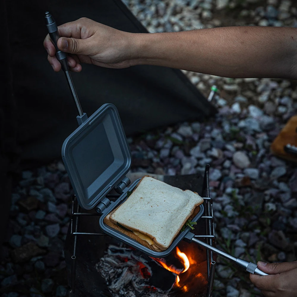 Outdoor Detachable Handle Muffin Sandwich Baking Pan Camping Picnic Breakfast Clamp Tray Dual-Sides Sandwich Baking Machine
