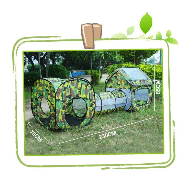 3 in 1 Camouflage Shuttle Toy Tent Tunnel Waterproof Baby Playhouse Kids Tent Tunnel Toys for Children Three-piece Ball Pool 6
