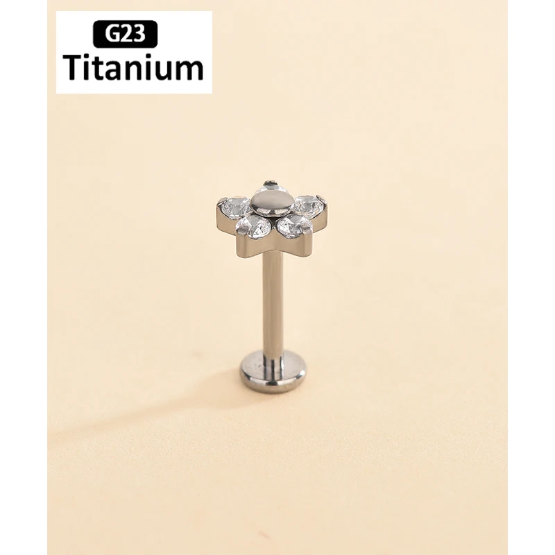 1PC F136 Titanium Lip Piercing Labret CZ Zircon Flower Ear Cartilage Tragus Helix Piercing Ear Studs 16g Earrings Body Jewelry 