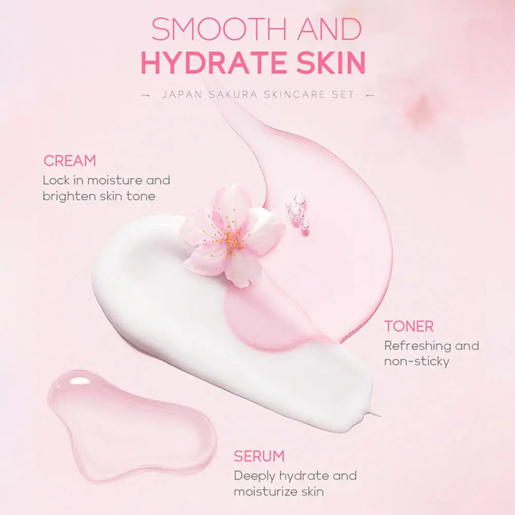 Sakura Skin Care Set - Cleanser Serum Eye Cream Facial Cream  Sunscreen Travel Kit for Women