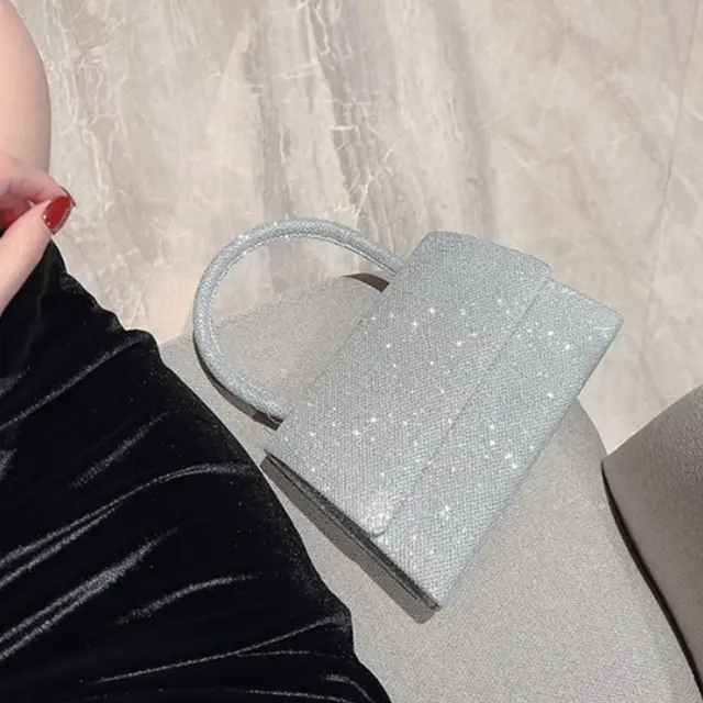 Pochette Donna Argento Glitter | Borsa Sera Con Catena | Elegante E Versatile - Foto 11