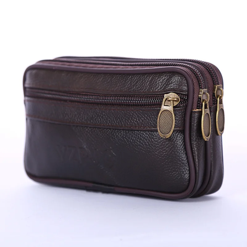 Vintage Cowhide Leather Waist Bag Fanny Pack Classic Texture Cellphone Loop Holster Men Belt Bags Mobile Phone Pouch Wallet Case 2