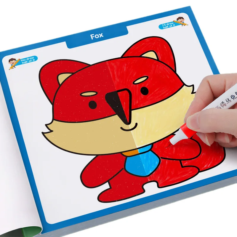 Libro da colorare creativo per bambini: metà colorare, animali, attività d'arte, giocattoli da disegno per l'apprendimento precoce, libro da colorare per bambini - immagine 5